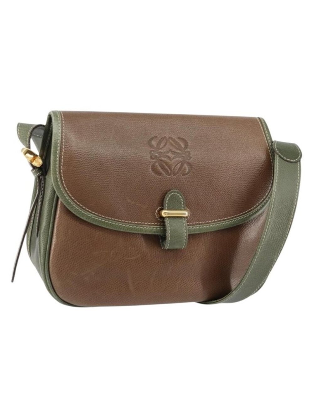 Authentic LOEWE Anagram Shoulder Bag Leather Gold Brown